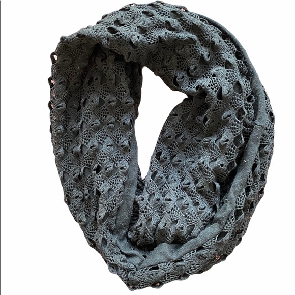 Black infinity scarf, double lined w/ Lace detail - Picture 3 of 4